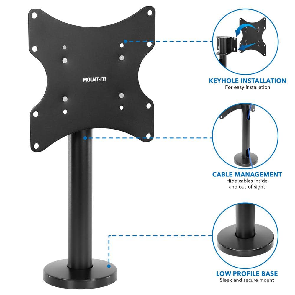 Heavy Duty Black Steel Desk-Mount TV Stand for 23"-43" Screens