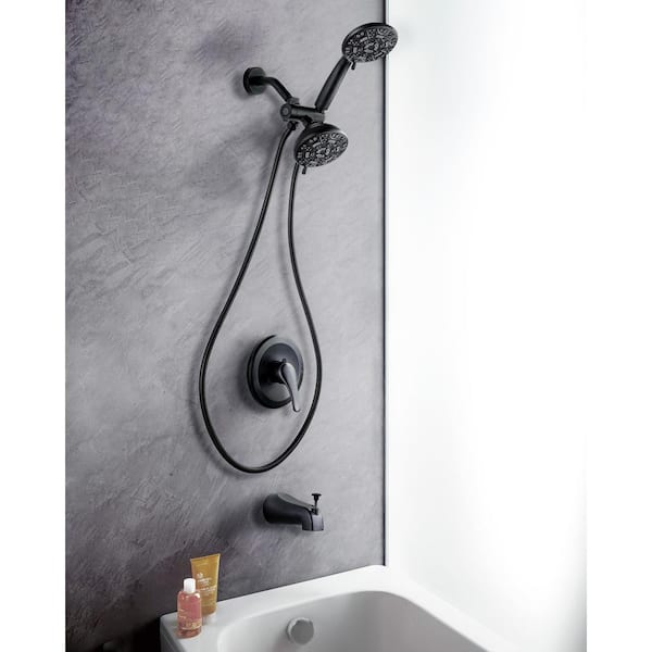 8-Spray 4 in. Wall Mounted Dual 2-in-1 Showerhead Fixed and Handheld Shower Head 1.8 GPM with Tub Spout in Matte Black
