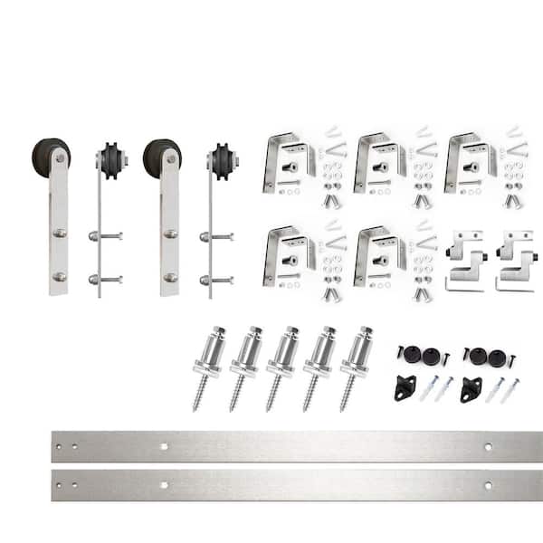 HOMACER 6.6 ft./79 in. Brushed Nickel Double Track Bypass U-Shape Sliding Barn Door Hardware Kit - Straight Design Roller