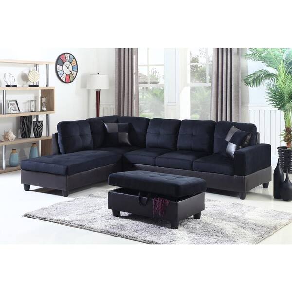 Star Home Living Midnight Blue, Microfiber And Faux Leather Sectional Sofa