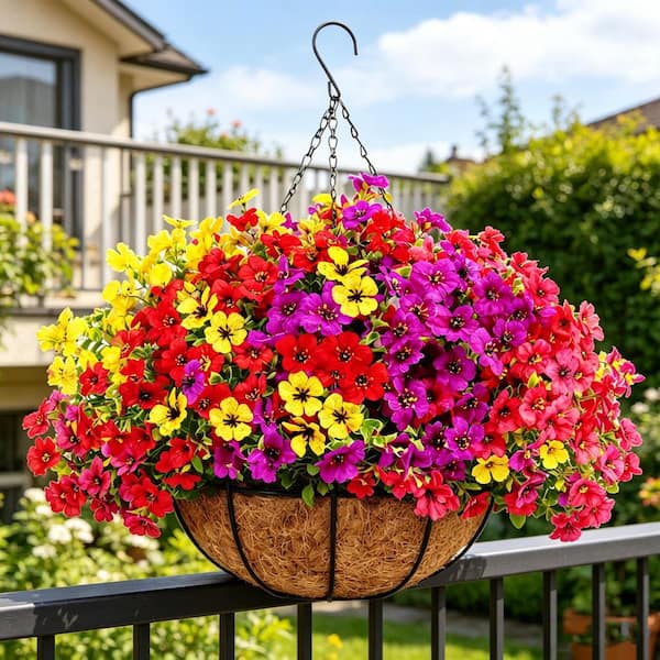19.8 in. Multi-Colored Artificial Violet Flower Set Outdoor Indoor