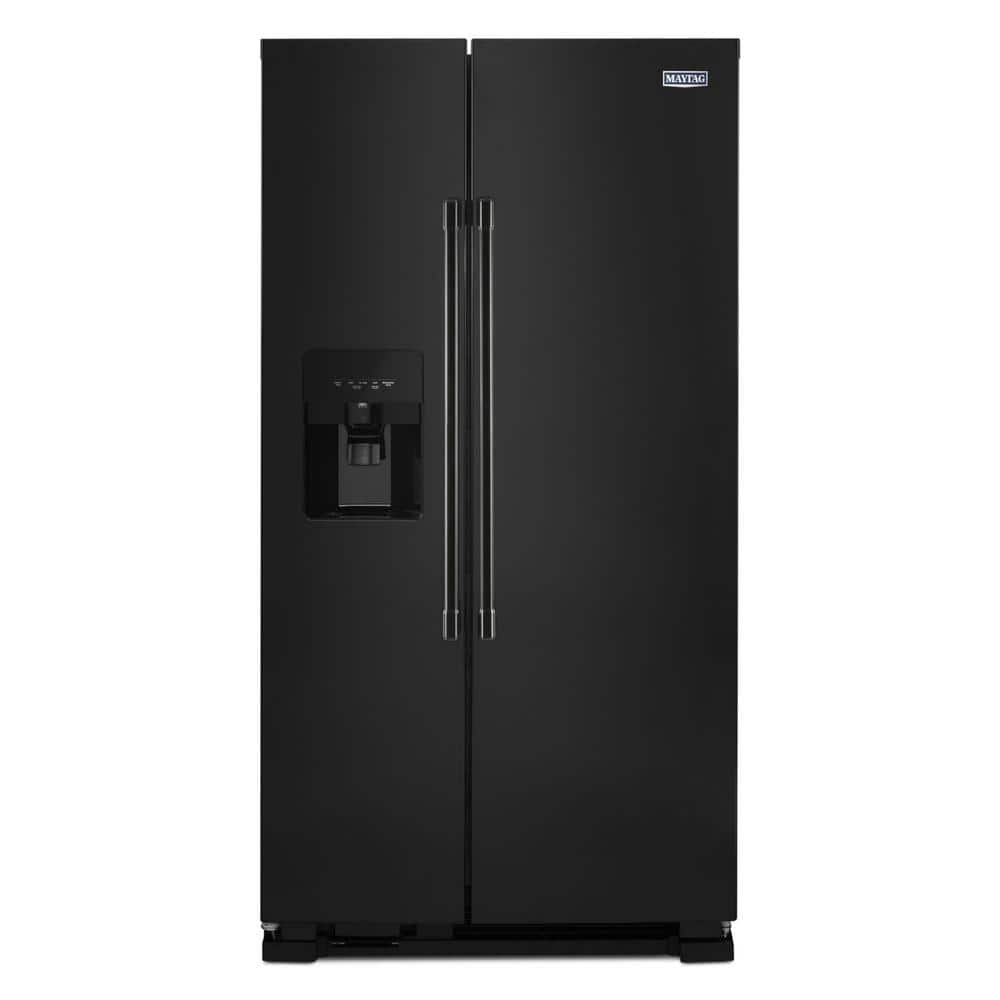 Maytag 24.5 cu. ft. Side by Side Refrigerator in Black with Exterior Ice and Water Dispenser