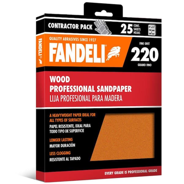 Fandeli 9 in. x 11 in. 220 Grit Fine Aluminum Oxide Sandpaper (25-Pack)
