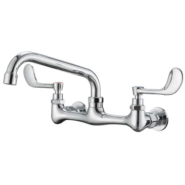 Double Handle Wall Mount Standard Kitchen Faucet in Polished Chrome