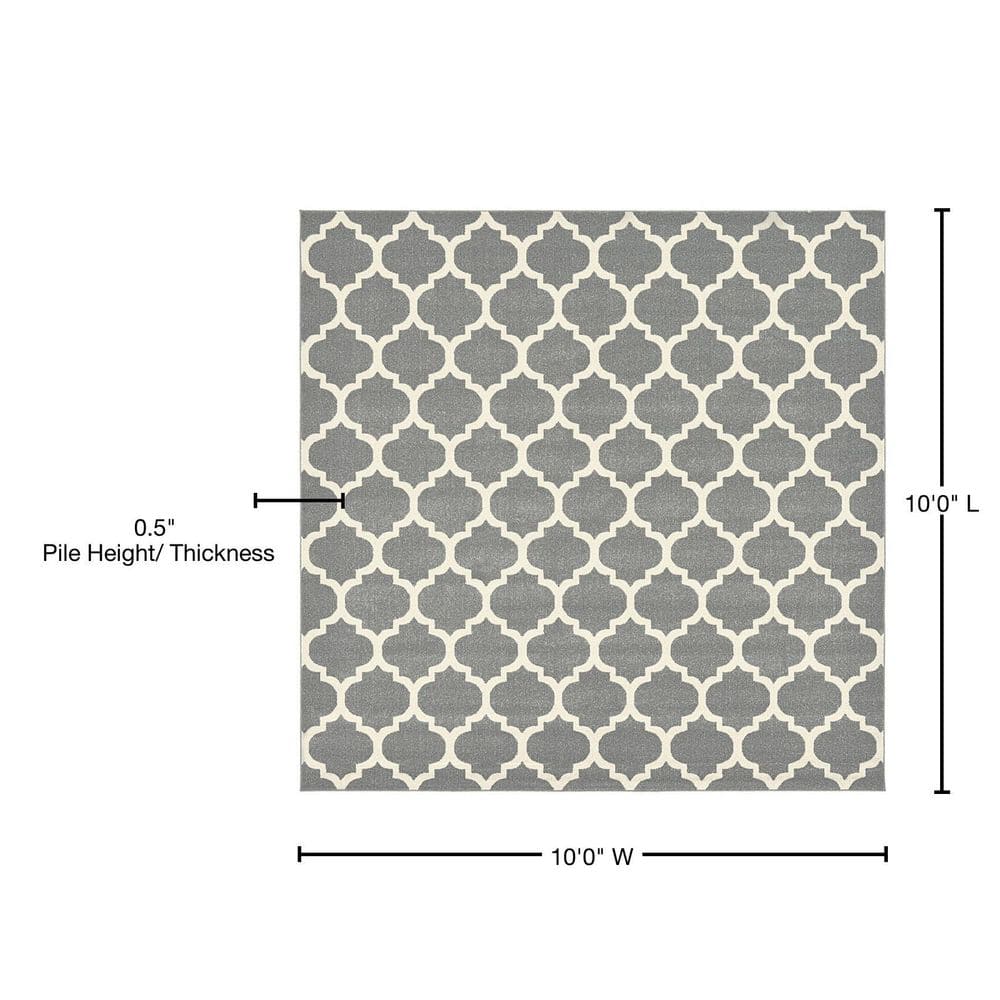 Elegant Dark Grey Trellis Square Washable Rug