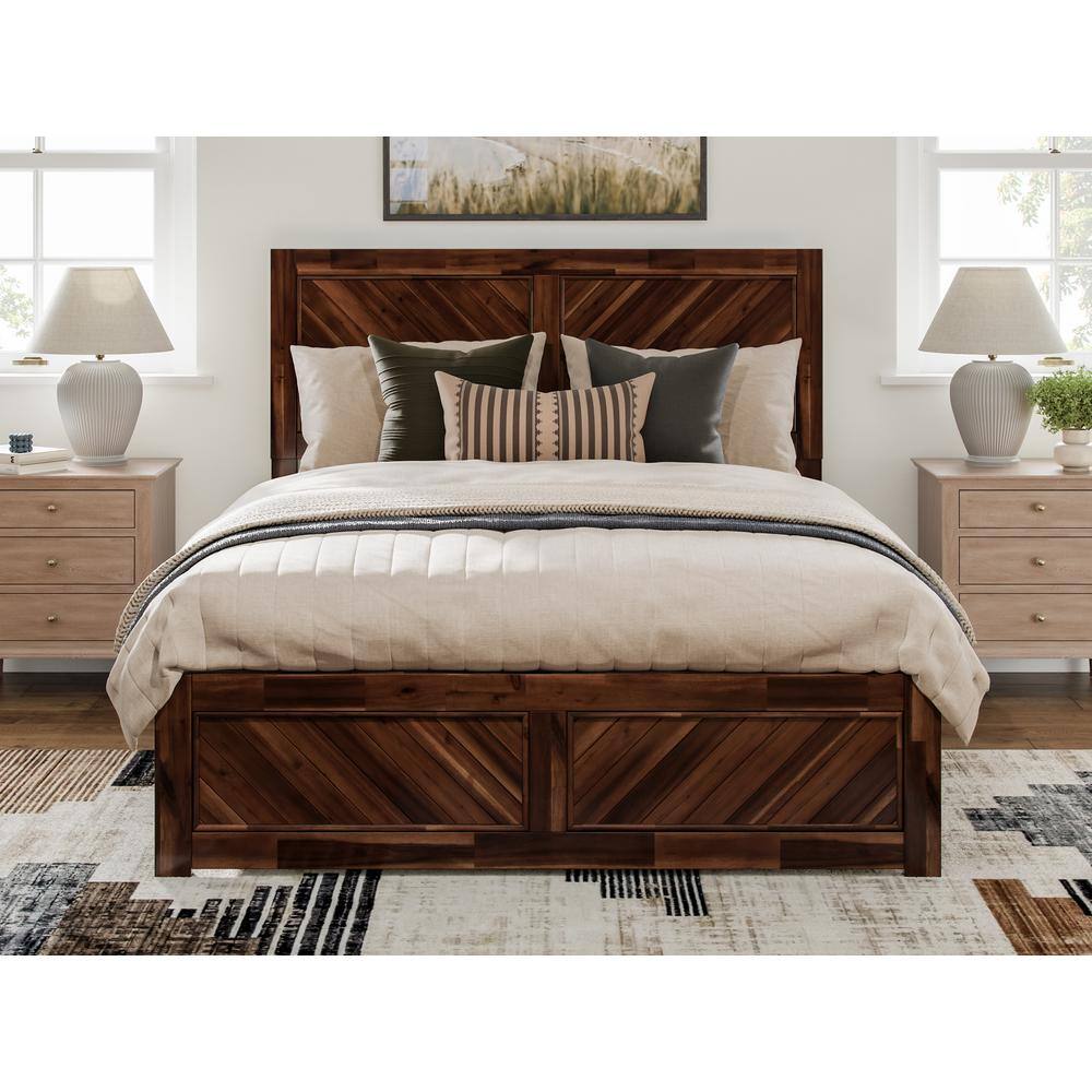 Berkshire Queen Walnut Wood Platform Bed with Chevron Headboard