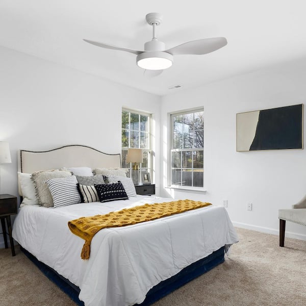 47 in. Modern Indoor White 6-Speed White Blades 3-Size Downrod Mount Ceiling Fan with 3-Color Dimmable LED Light