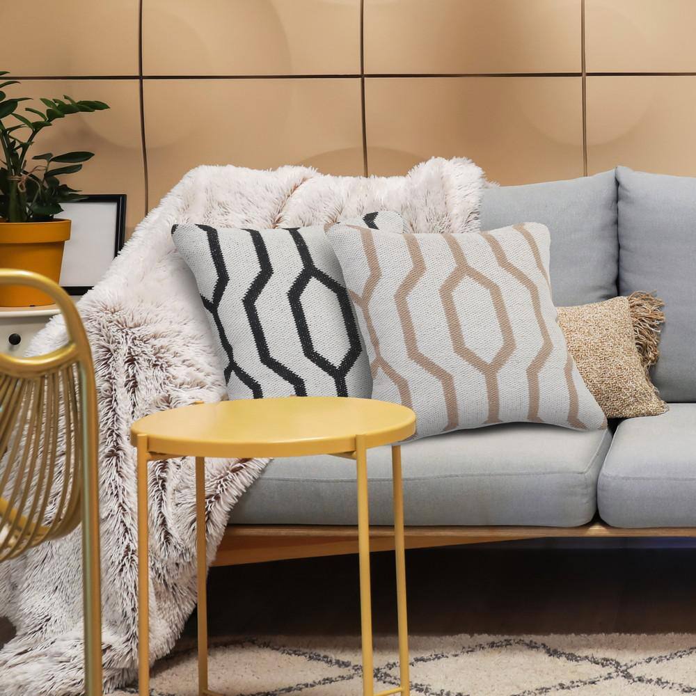 Hazelnut and White Geometric Square Throw Pillow