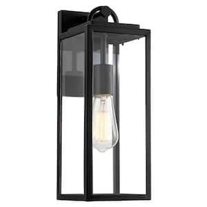 Damon 60-Watt 1-Light Black Industrial Wall Sconce with Clear Shade, No Bulb Included