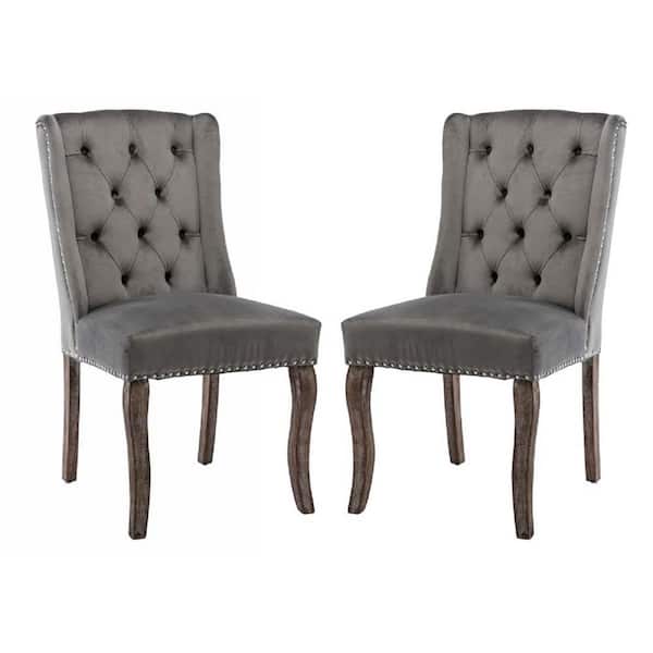 wetiny Traditional Tufted Upholstered America Luxury Chairs Set of 2，Gray