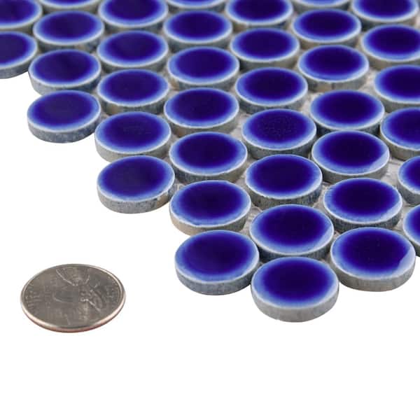 Hudson Penny Round Cobalt Blue 12 in. x 12-5/8 in. Porcelain Mosaic Tile (10.7 sq. ft./Case)