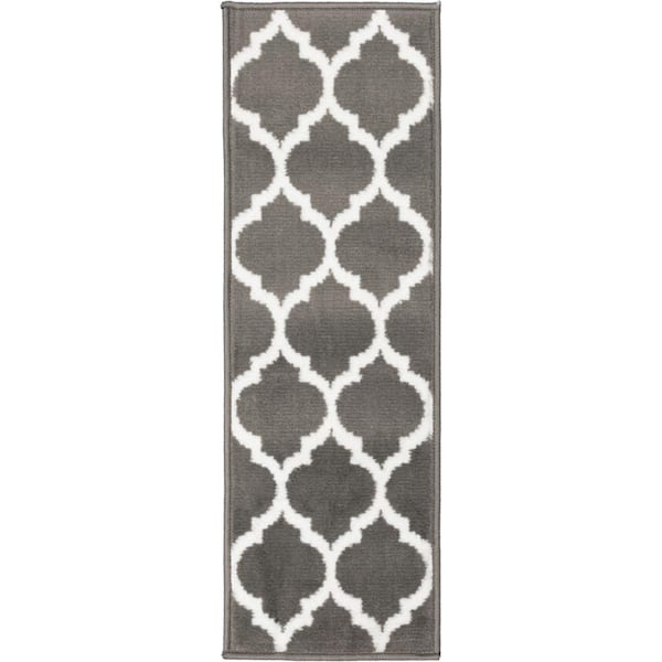 MSRUGS Trellis Collection Dark Gray 9 in. x 28 in. Polypropylene Stair Tread (Set of 7)
