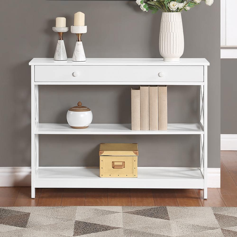 Oxford White Console Table with Drawer and Shelves