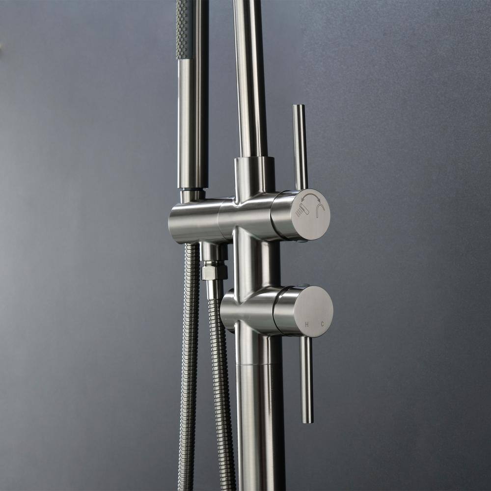 Brushed Nickel Freestanding Tub Filler with Hand Shower