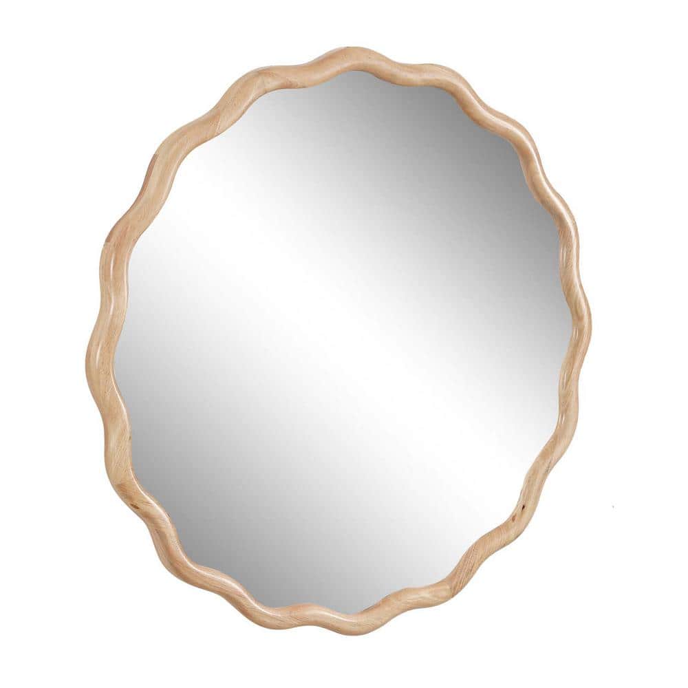 42 in. W x 42 in. H Round Wood Frame Wall Decor Mirror, Wavy Vanity Mirror,