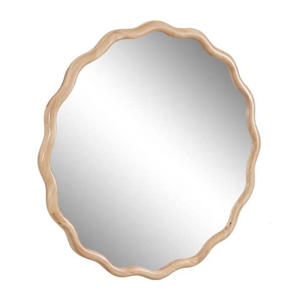 Unbranded 42 in. W x 42 in. H Round Wood Frame Wall Decor Mirror, Wavy Vanity Mirror, Gold