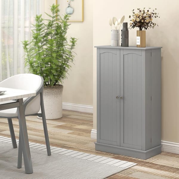 Tileon 5-Tier Gray Wood Pantry Cabinet, Freestanding Kitchen Storage Cupboard with 2-Doors and Adjustable Shelves