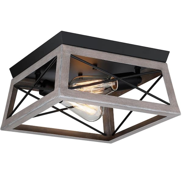 12 in. Light Gray Farmhouse Ceiling Light Fixture，Metal Flush Mount Light