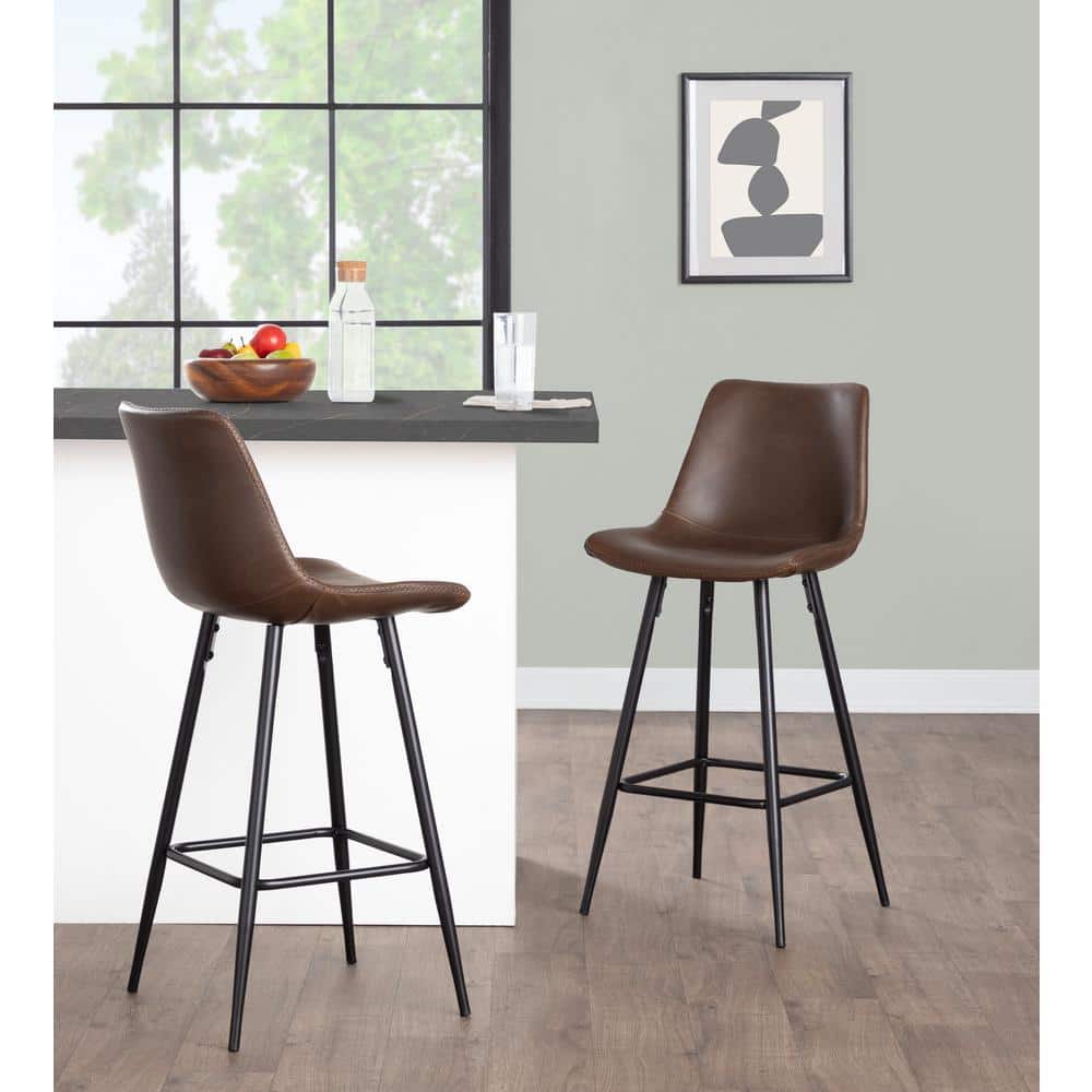 Durango 26" Espresso Faux Leather and Black Metal Counter Stool Set