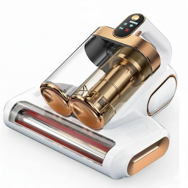 Bagless Cordless HEPA Filter Handheld Vacuum for Mattress and Sofa in White with UV-C Light and Dual Dust Bins