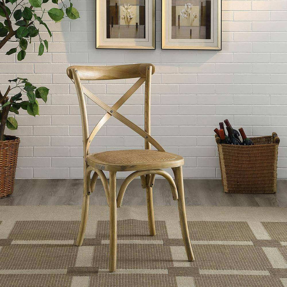 Natural Wood and Cane Cross Back Dining Side Chair