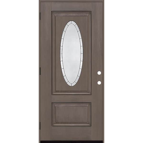 Steves & Sons Regency 36 in. x 80 in. 3/4L Oval Empire Decorative Glass RHOS Ashwood Fiberglass Prehung Front Door with 4-9/16 Jamb