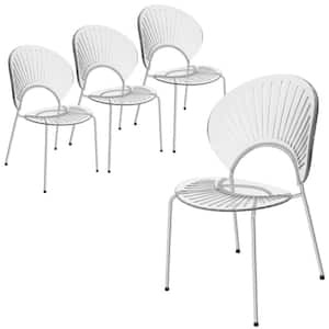 Opulent Mid Century Modern Plastic Dining Side Chair in Chrome Metal Legs Set of 4, Clear