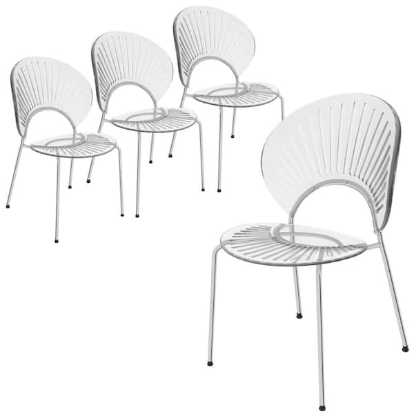 Opulent Mid Century Modern Plastic Dining Side Chair in Chrome Metal Legs Set of 4, Clear