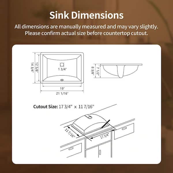 21 in. x 14.72 in. Rectangular Undermount Bathroom Sink in White Vitreous China with Overflow Drain