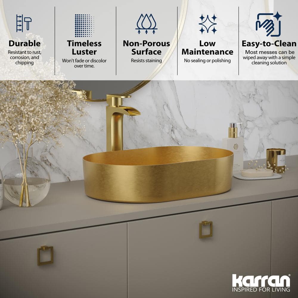 Gold Stainless Steel Oval Vessel Bathroom Sink