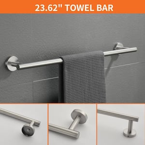 5-Piece Bath Hardware Set with Towel Hooks, Towel Bar, Toilet Paper Holder and Hand Towel Holder in Brushed Nickel