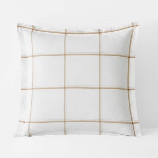 The Company Store Window Pane Plaid T200 Yarn Dyed Wheat Cotton Percale Euro Sham