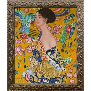 Signora Con Ventaglio Interpretation with Elegant Gold Frame by Gustav Klimt Framed Wall Art 30 in. x 26 in.