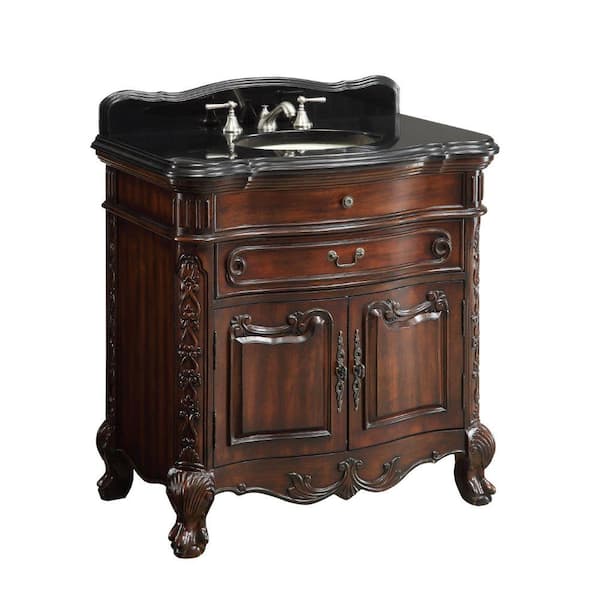 Madison 36 in. W x 22 in. D x 36 in. H Bathroom Vanity in Brown with Black Granite Top
