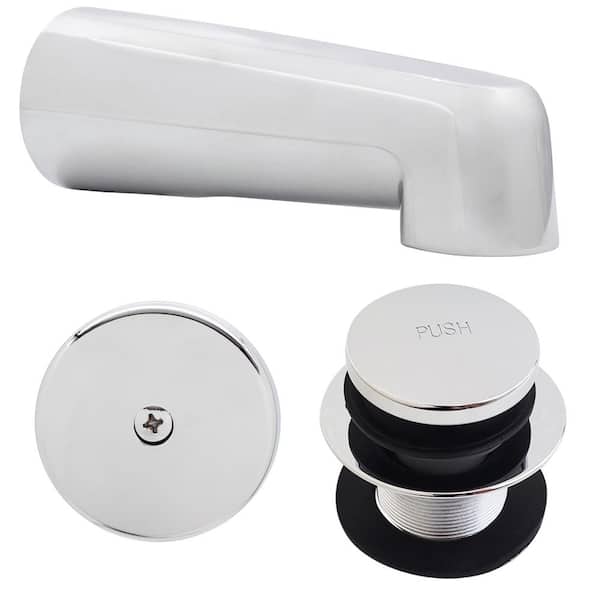 Westbrass Universal Fit 7 in. Wall Mount Tub Spout and Tip-Toe Drain Trim Kit in Polished Chrome
