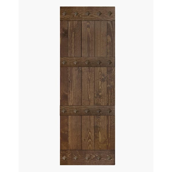 Mid-Century Style 30 in. x 84 in. Dark Walnut Finished Solid Wood Sliding Barn Door Slab - Hardware Track NOT Included