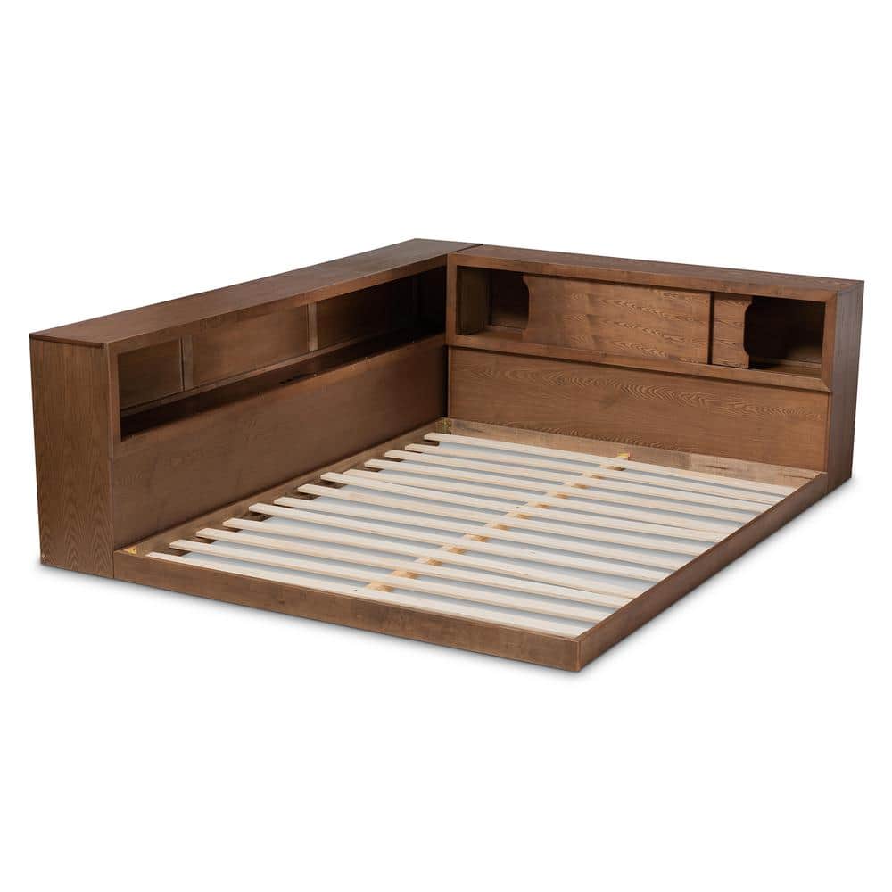 Walnut Queen Erie Platform Bed with Built-In Outlet and Storage
