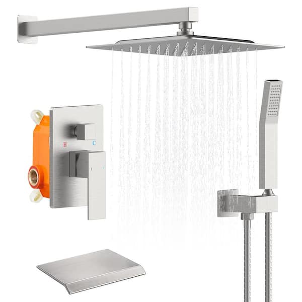 WELLFOR Single Handle 3-Spray Shower Faucet 2.2 GPM with Waterfall in. Brushed Nickel