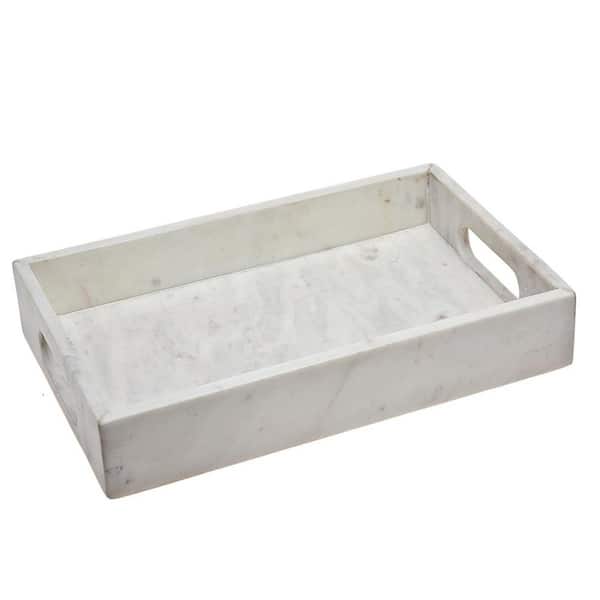 HomeRoots White Rectangle Ceramic 15.9 in. Decorative Serving Tray