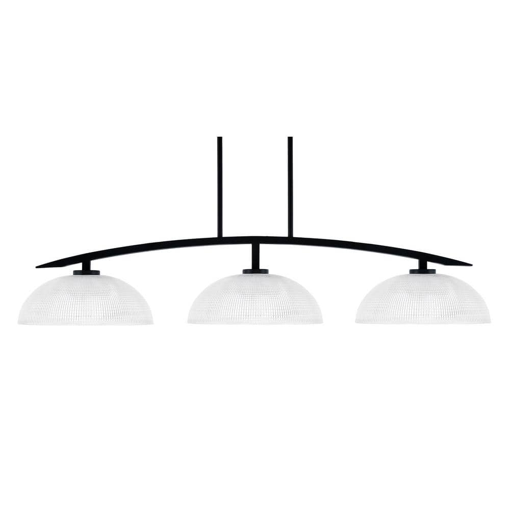 Siena 44.5 in. 3-Light Matte Black Chandelier with 13 in. Clear Ribbed Glas