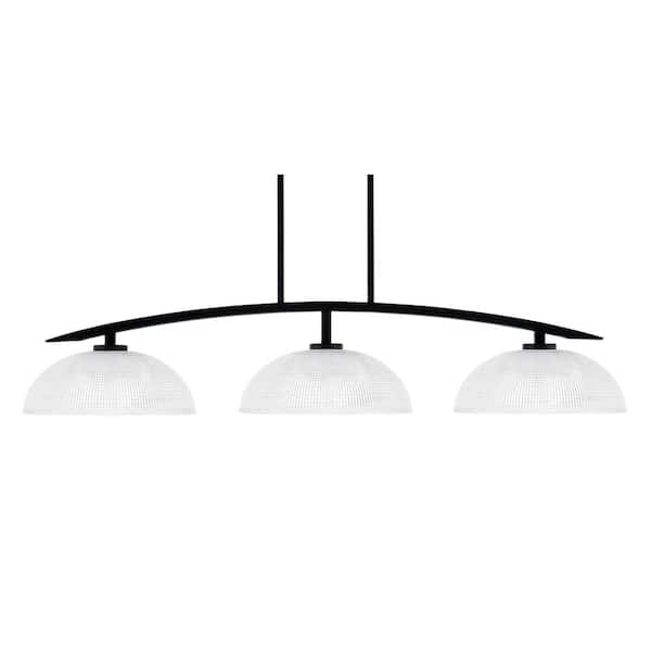 Unbranded Siena 44.5 in. 3-Light Matte Black Chandelier with 13 in. Clear Ribbed Glass Shades No Bulbs Included