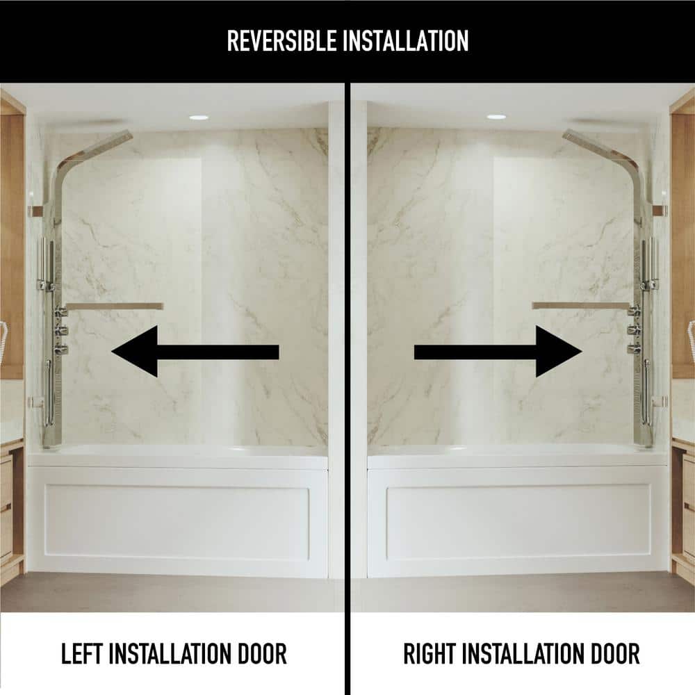 Rialto 34" x 58" Frameless Stainless Steel Tub Door with Clear Glass
