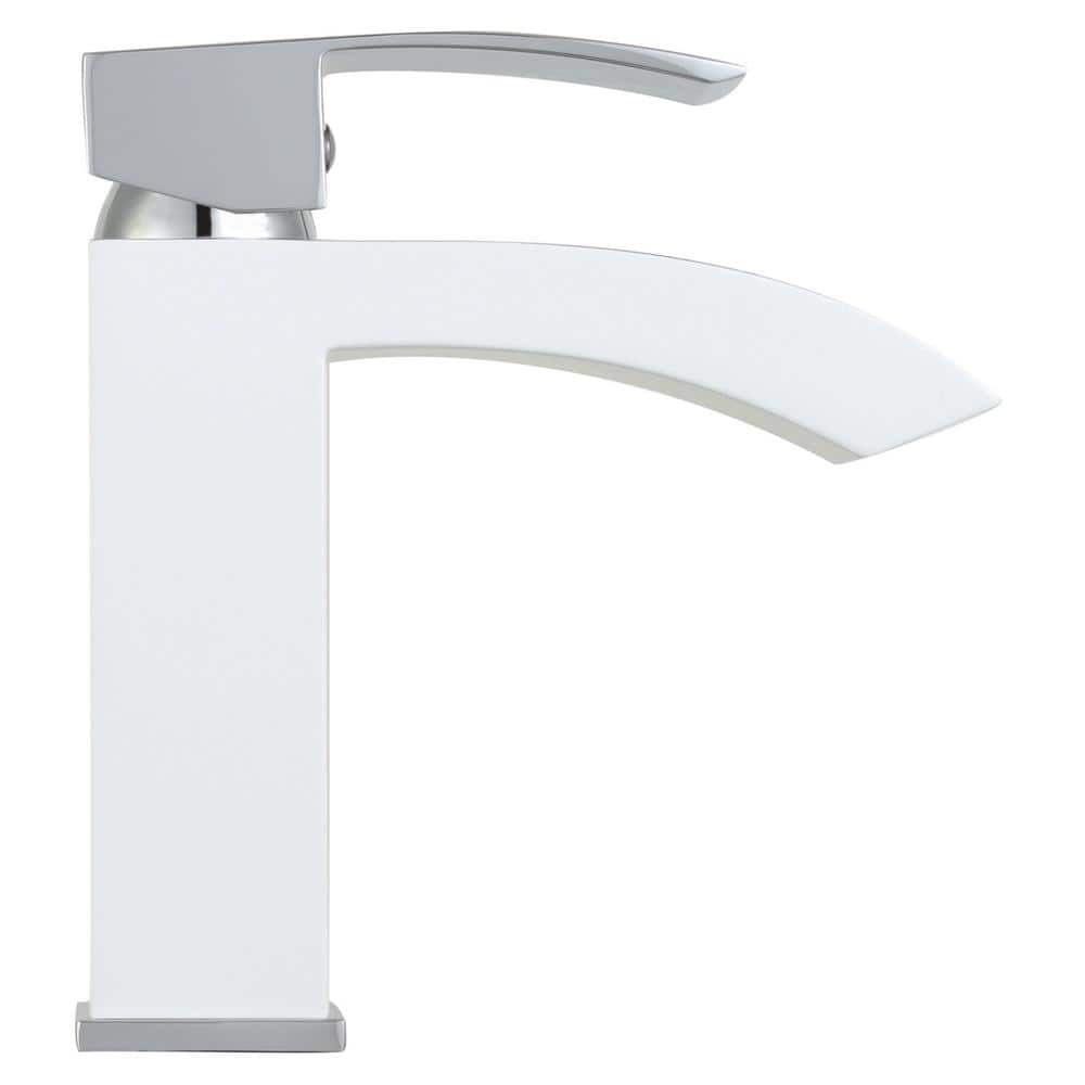 Marella 6" Modern Single Hole Bathroom Faucet in White/Polished Chrome