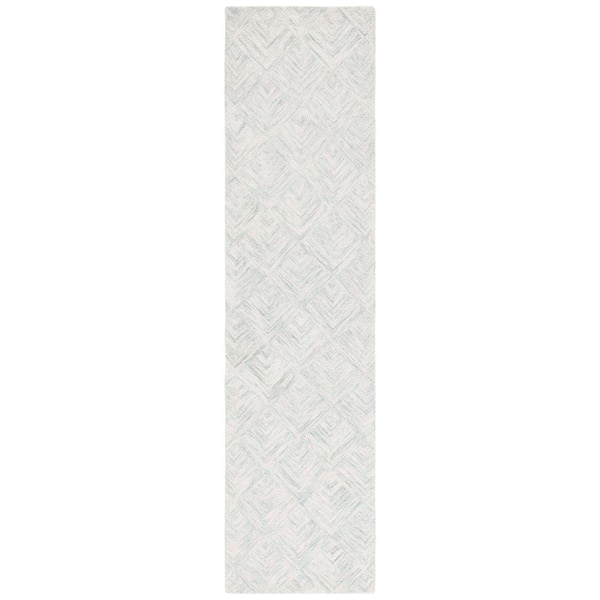 SAFAVIEH Abstract 2 ft. x 9 ft. Gray/Turquoise Marle Diamond Chevron Runner Rug