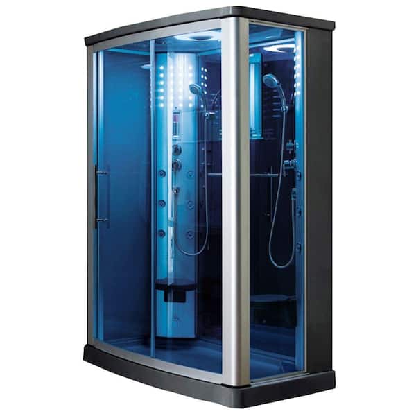 Ariel 55 in. x 35 in. x 85 in. Steam Shower Enclosure Kit in Blue Tempered Glass