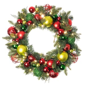 30 in. Artificial Pre-Lit LED Festive Holiday Wreath