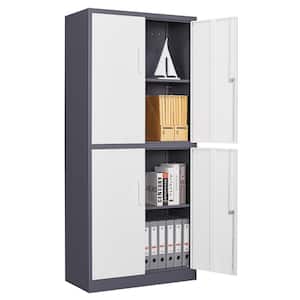 Metal Storage Cabinet 70.9" H x31.5" W 15.7" D in Gray White Steel Cabinet with 4 Shelves 4 Doors and Lock