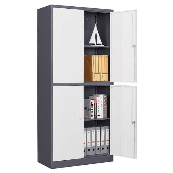 Mlezan Metal Storage Cabinet 70.9" H x31.5" W 15.7" D in Gray White Steel Cabinet with 4 Shelves 4 Doors and Lock