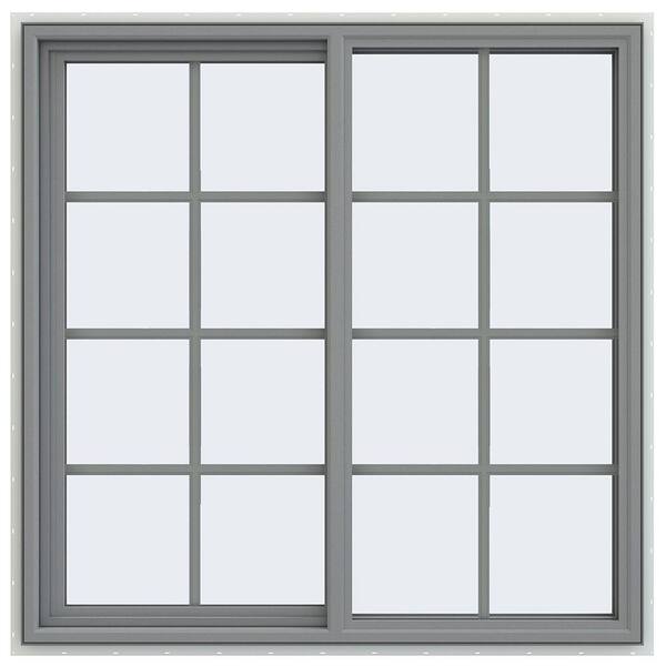 JELD-WEN 47.5 in. x 47.5 in. V-4500 Series Gray Painted Vinyl Left-Handed Sliding Window with Colonial Grids/Grilles