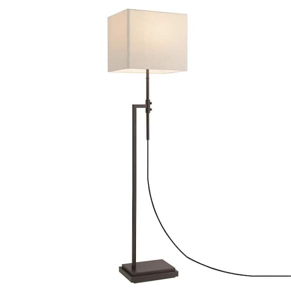 Globe Electric Lockhart 63 in. Dark Bronze Adjustable Height Floor Lamp with Rectangular Linen Shade, CEC Title 20 LED Bulb Included